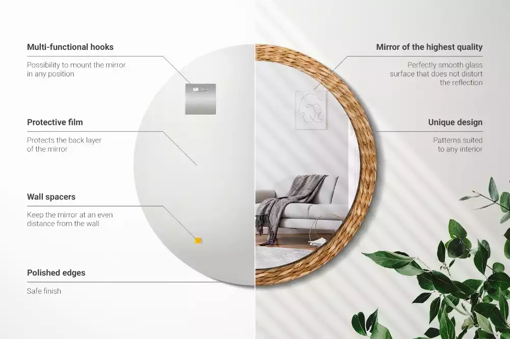 Miroir rond imprimé Motif en osier
