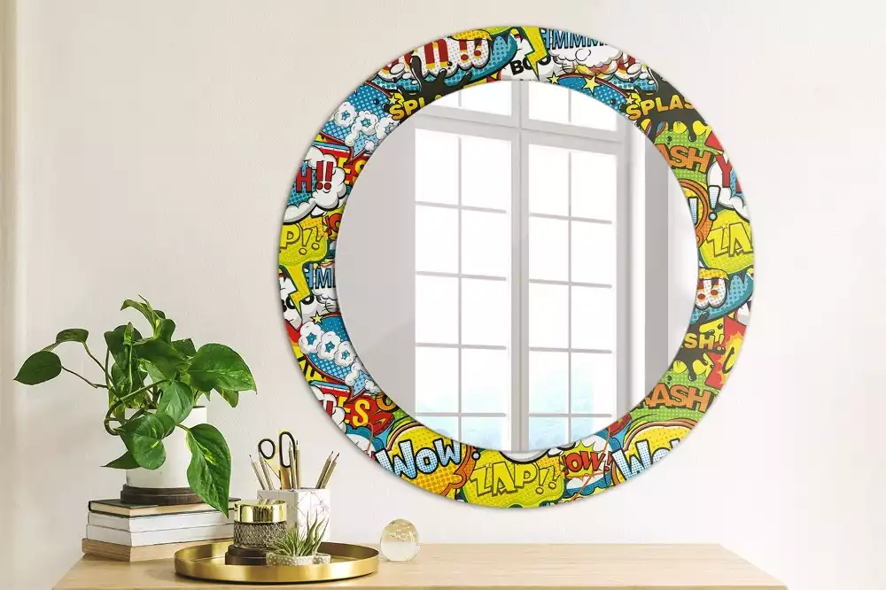Miroir rond avec décoration Motif style BD
