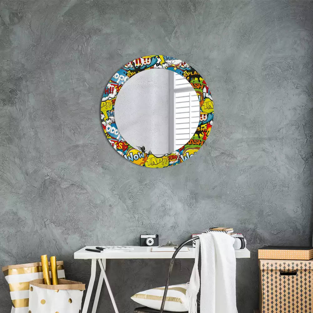 Miroir rond avec décoration Motif style BD