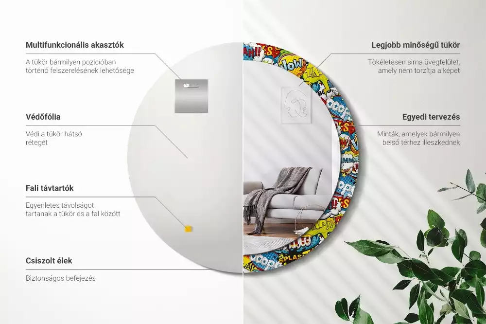 Miroir rond avec décoration Motif style BD