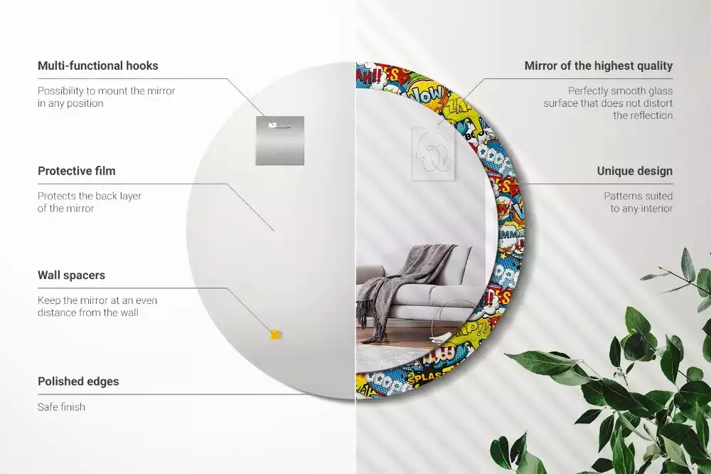 Miroir rond avec décoration Motif style BD