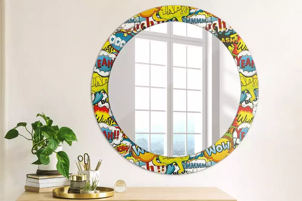 Miroir rond avec décoration Motif style BD