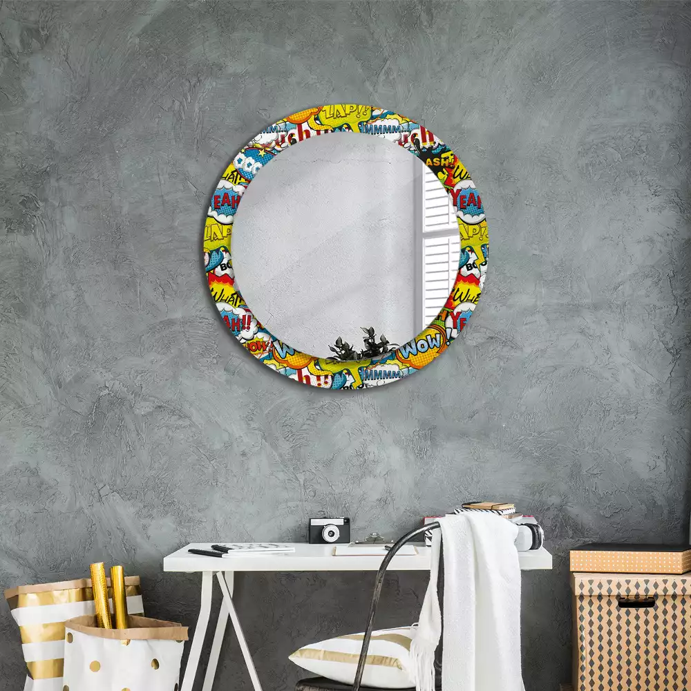 Miroir rond avec décoration Motif style BD
