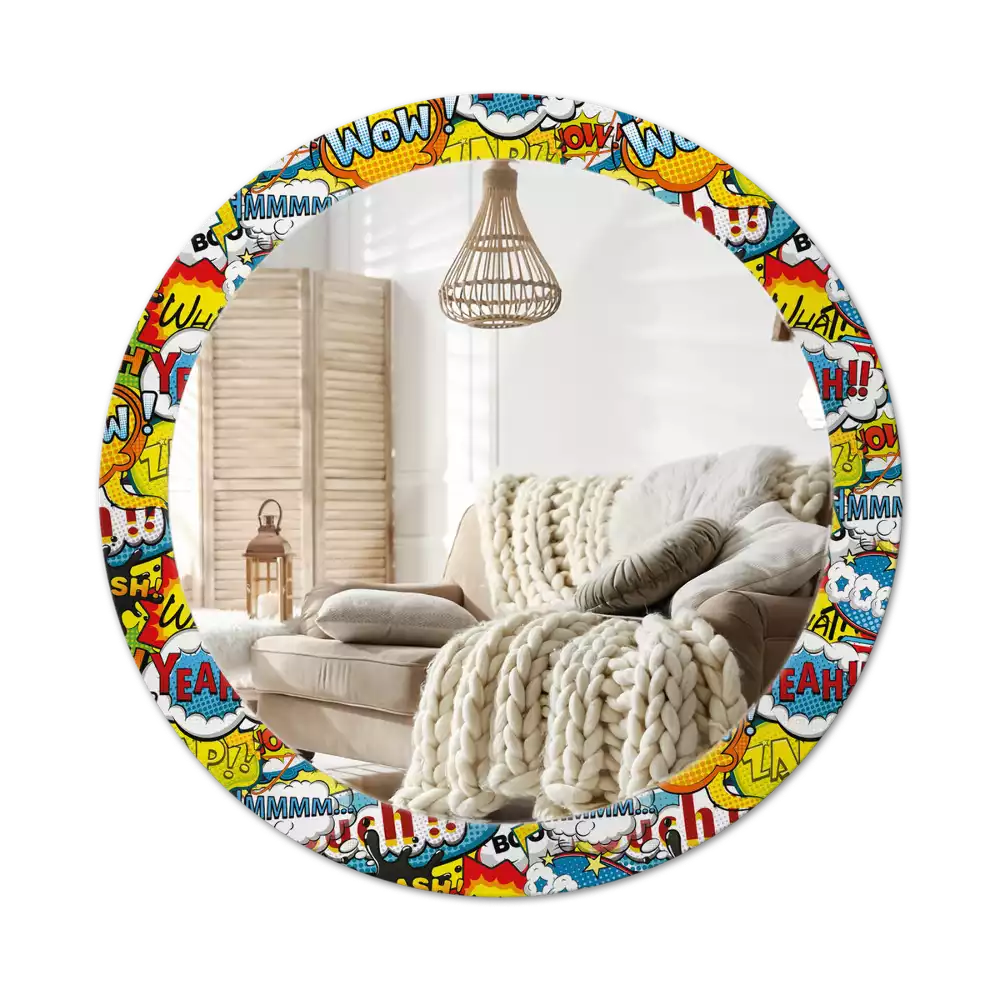 Miroir rond avec décoration Motif style BD