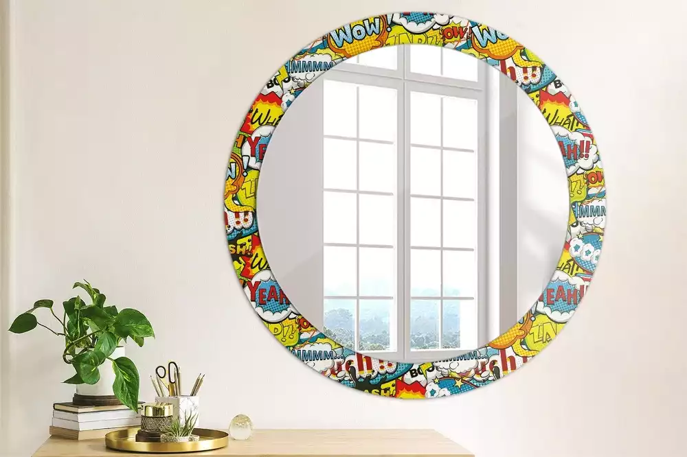 Miroir rond avec décoration Motif style BD