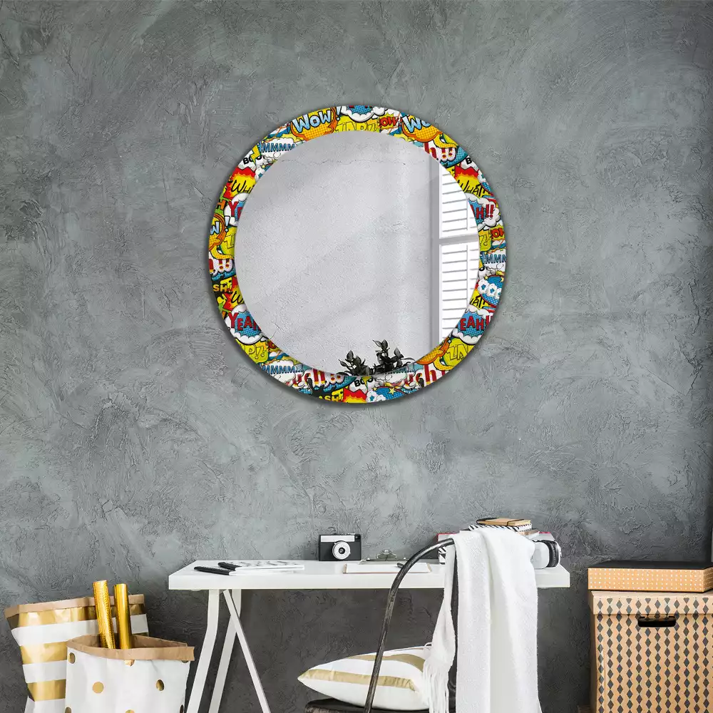Miroir rond avec décoration Motif style BD