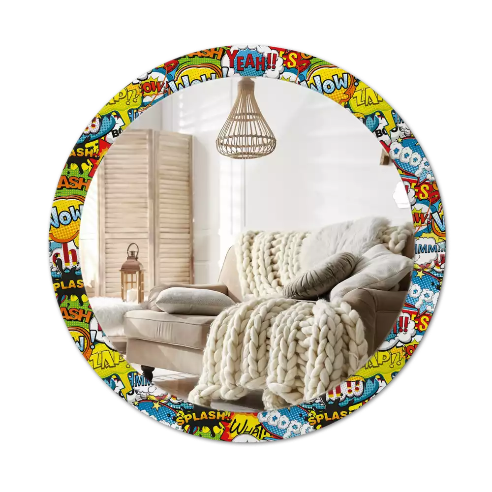 Miroir rond avec décoration Motif style BD