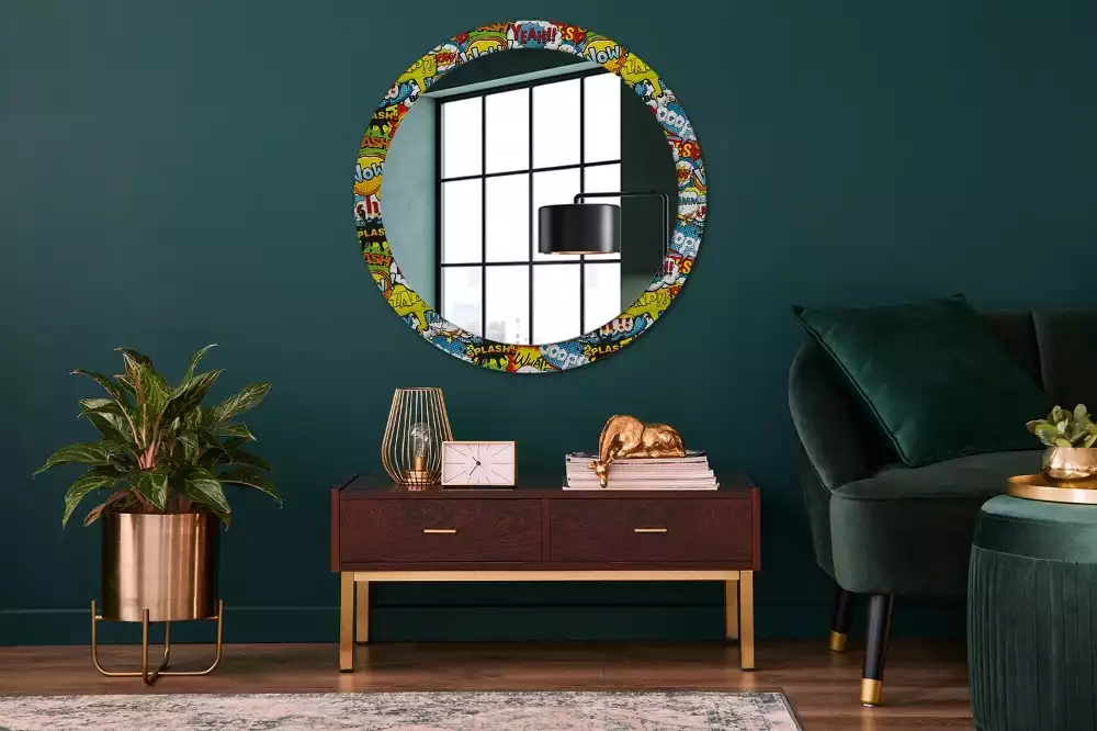Miroir rond avec décoration Motif style BD