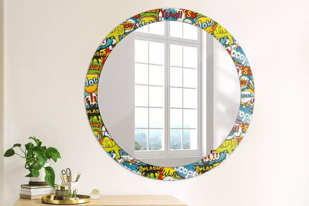Miroir rond avec décoration Motif style BD