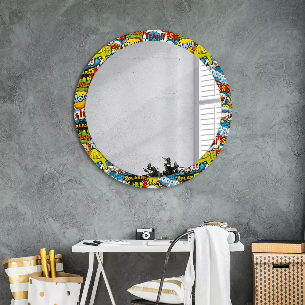 Miroir rond avec décoration Motif style BD