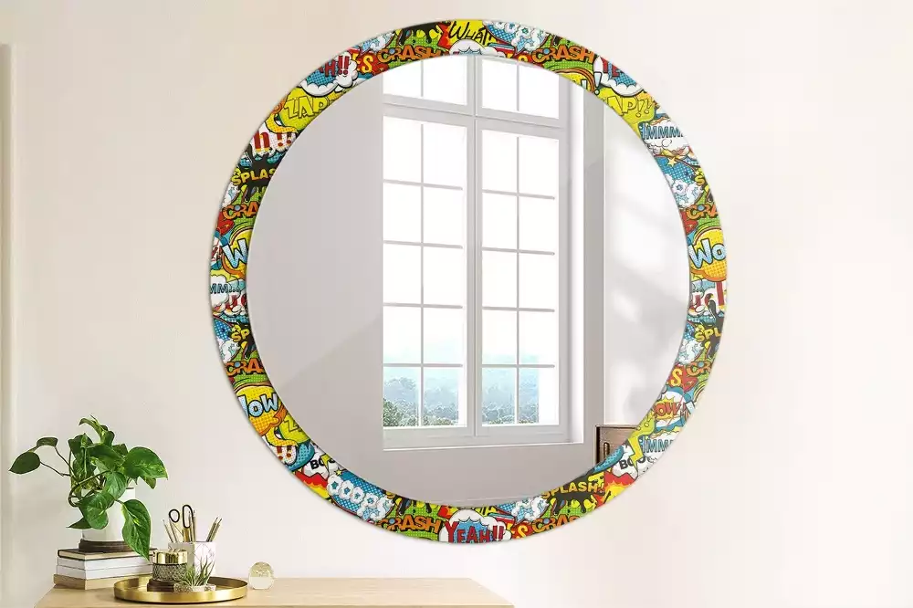 Miroir rond avec décoration Motif style BD