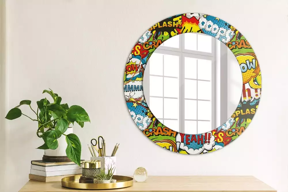 Miroir rond avec décoration Motif style BD
