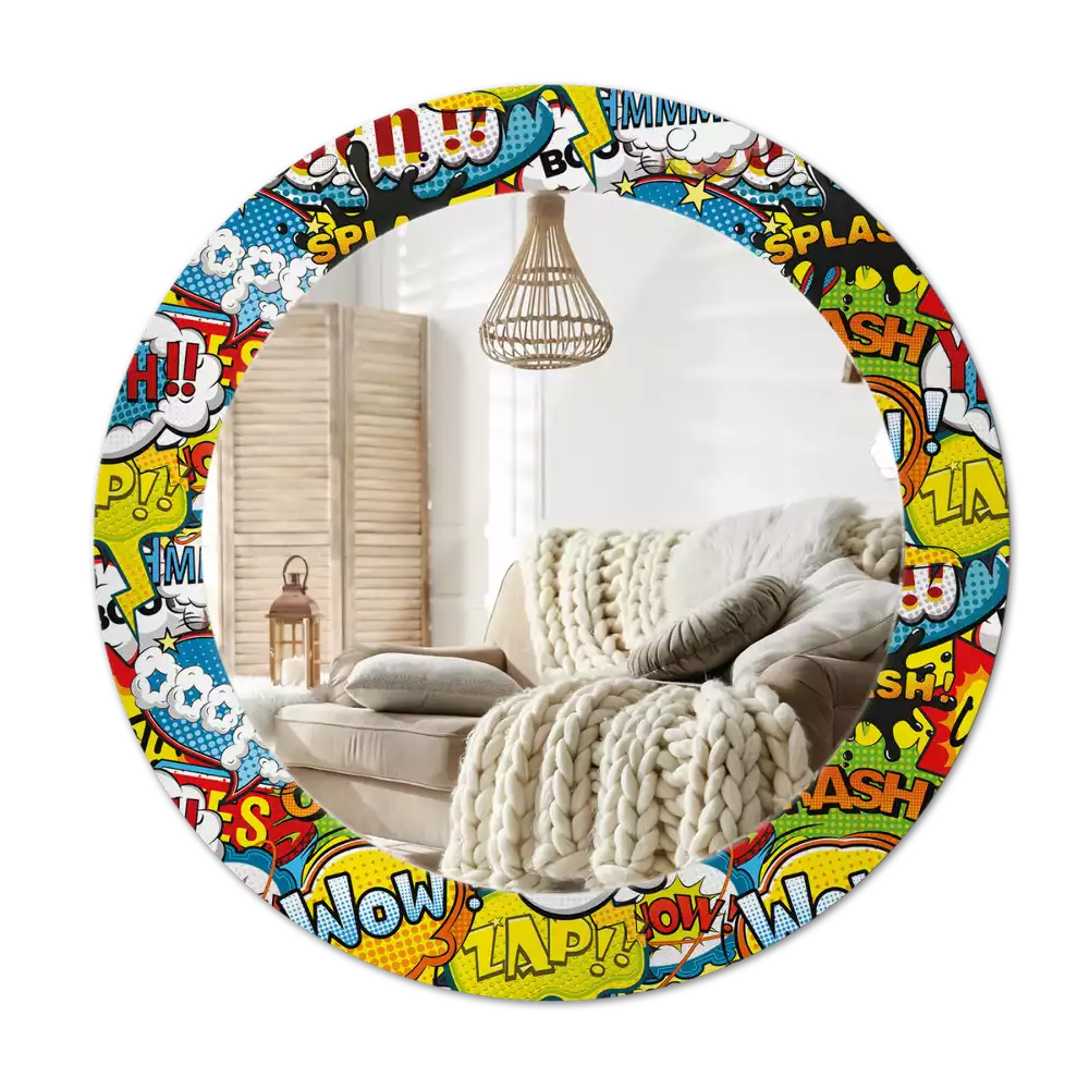 Miroir rond avec décoration Motif style BD