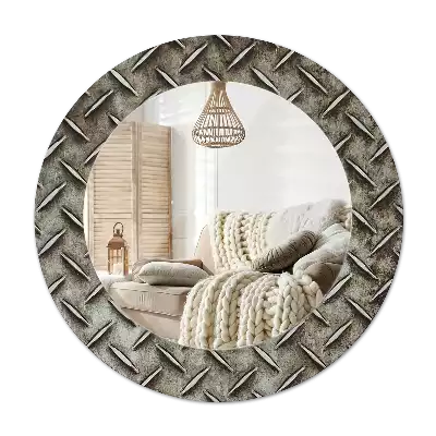 Miroir rond cadre avec impression Texture acier