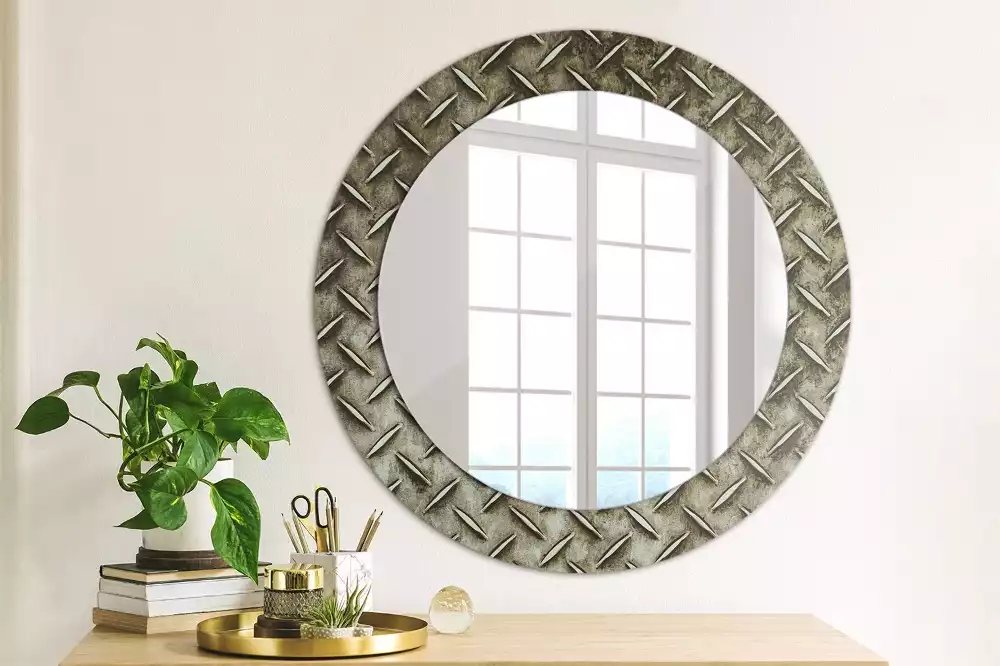 Miroir rond cadre avec impression Texture acier