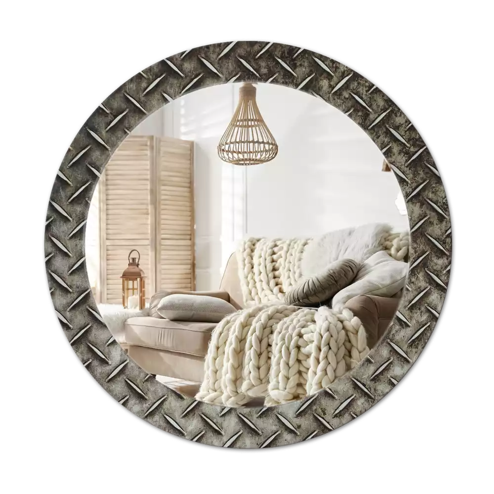 Miroir rond cadre avec impression Texture acier