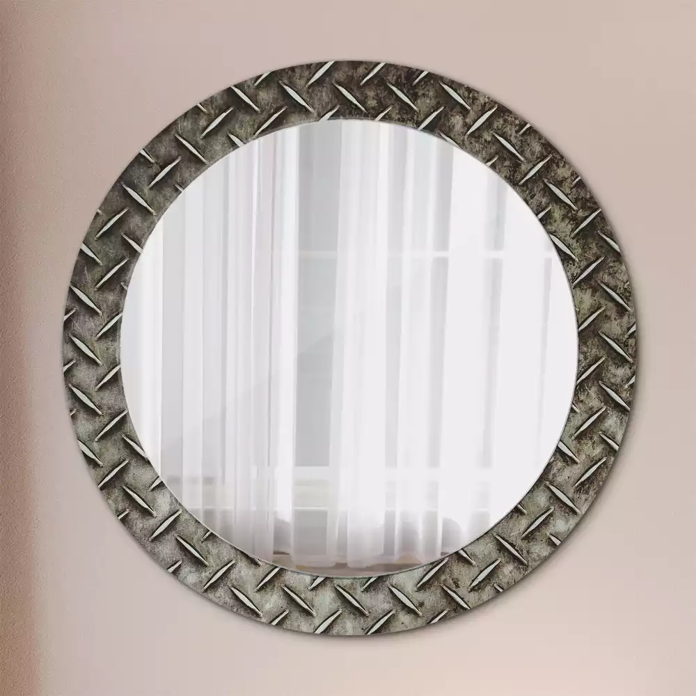Miroir rond cadre avec impression Texture acier