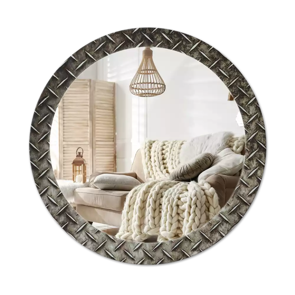 Miroir rond cadre avec impression Texture acier