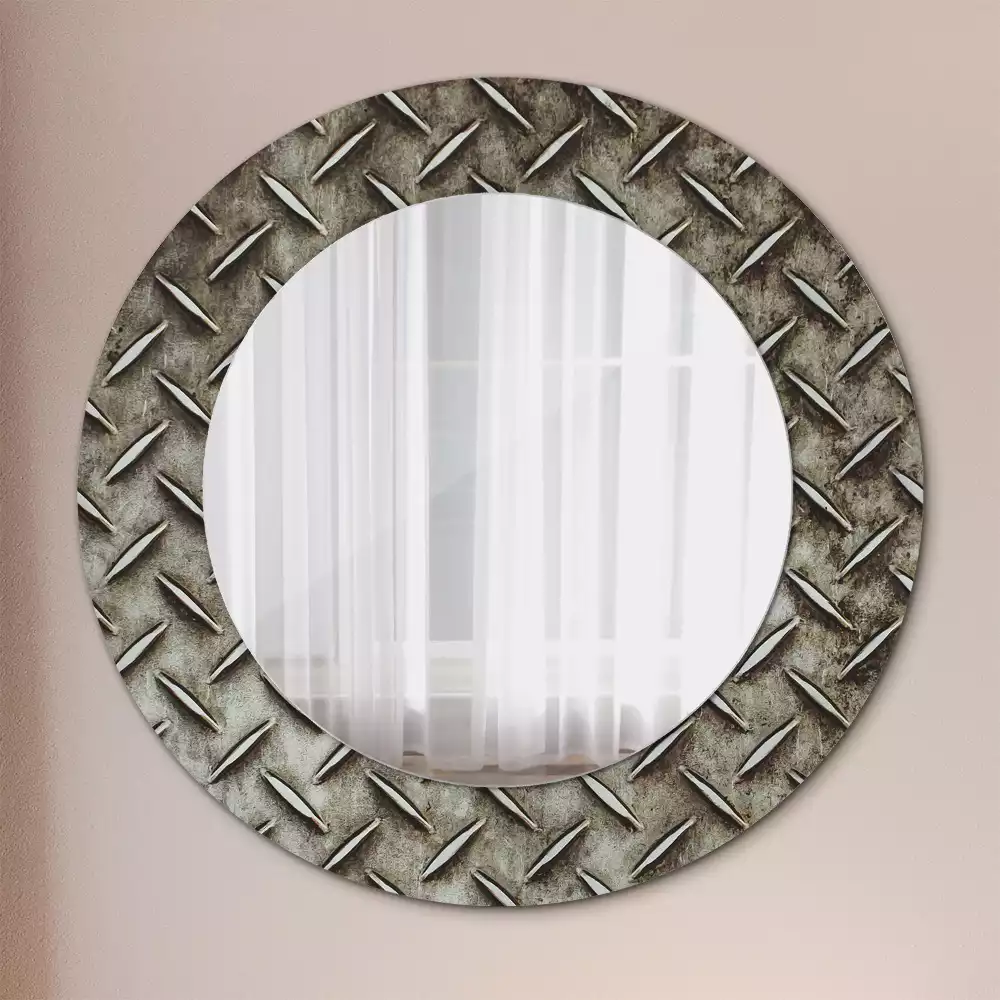 Miroir rond cadre avec impression Texture acier