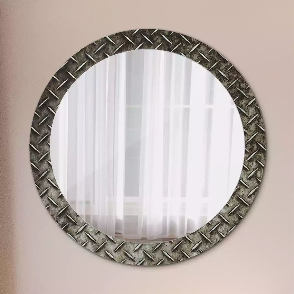 Miroir rond cadre avec impression Texture acier