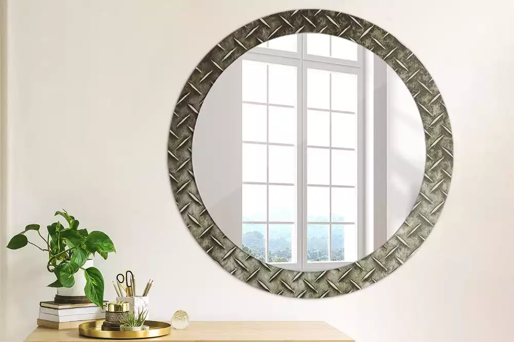 Miroir rond cadre avec impression Texture acier