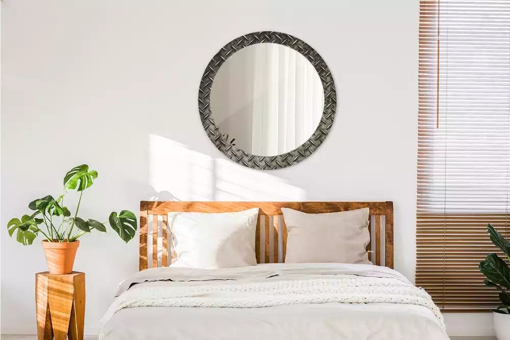 Miroir rond cadre avec impression Texture acier