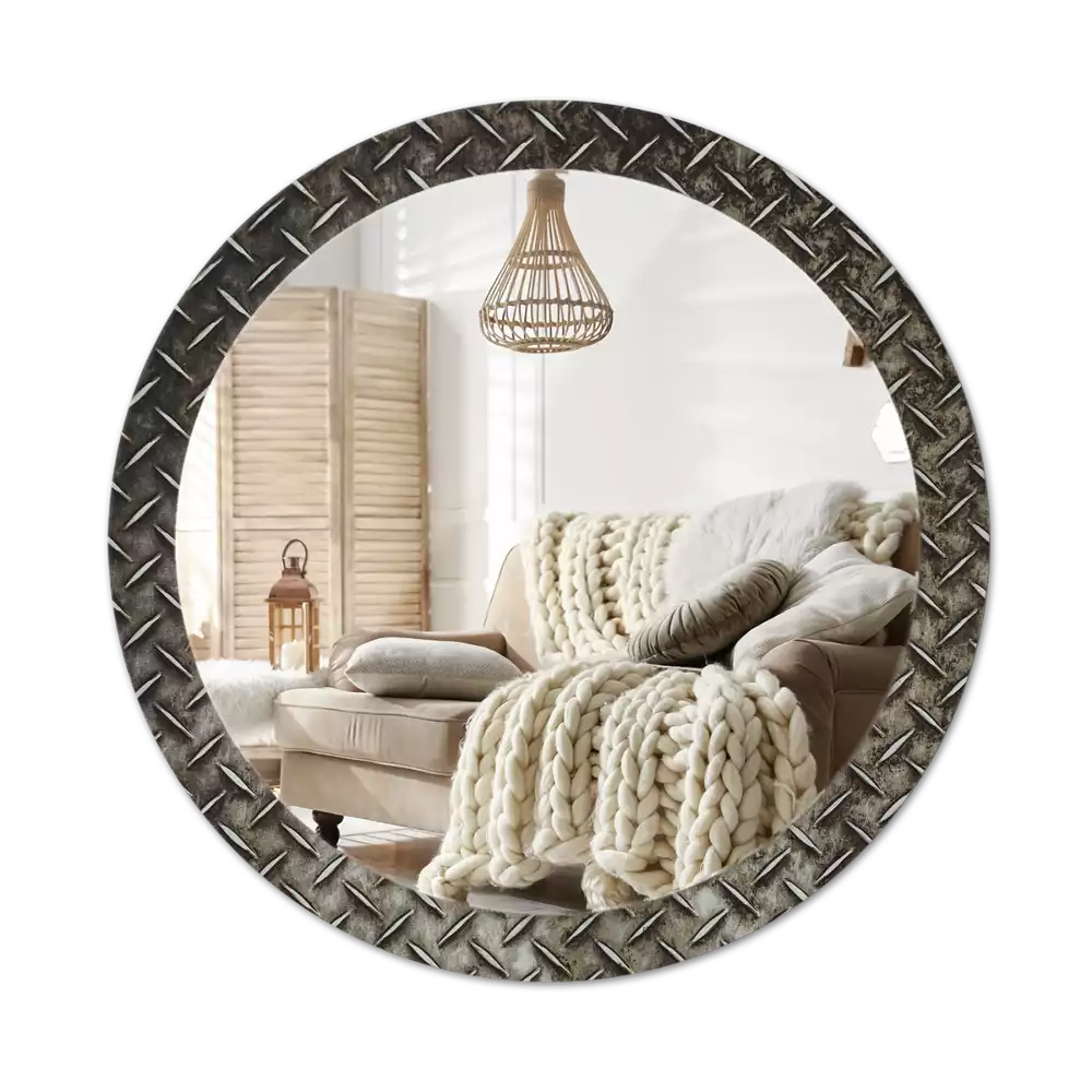 Miroir rond cadre avec impression Texture acier