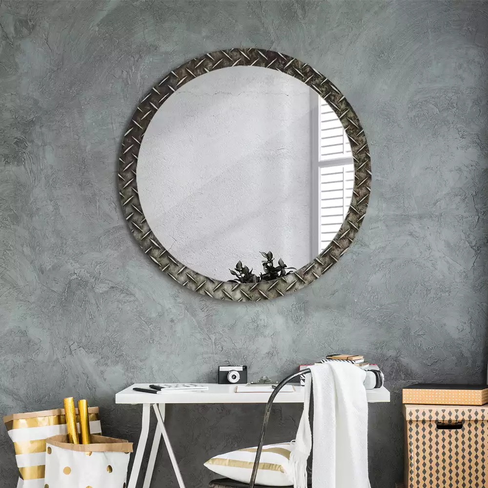 Miroir rond cadre avec impression Texture acier