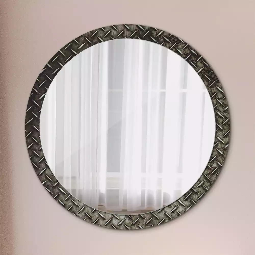 Miroir rond cadre avec impression Texture acier