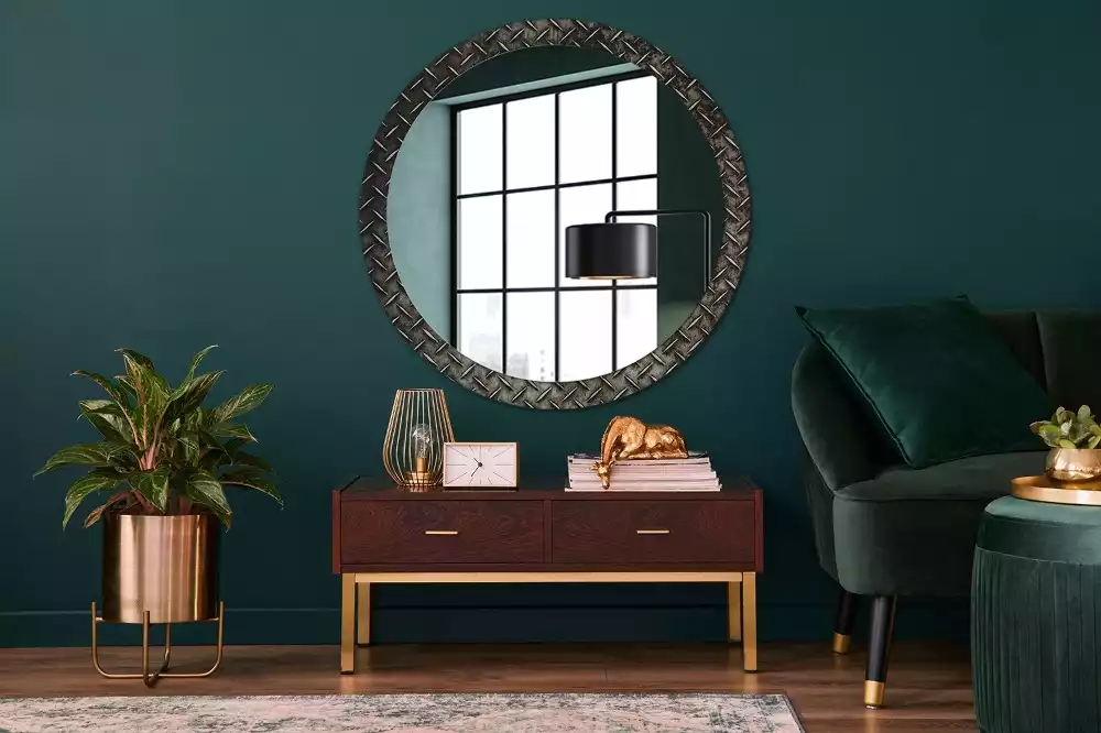 Miroir rond cadre avec impression Texture acier