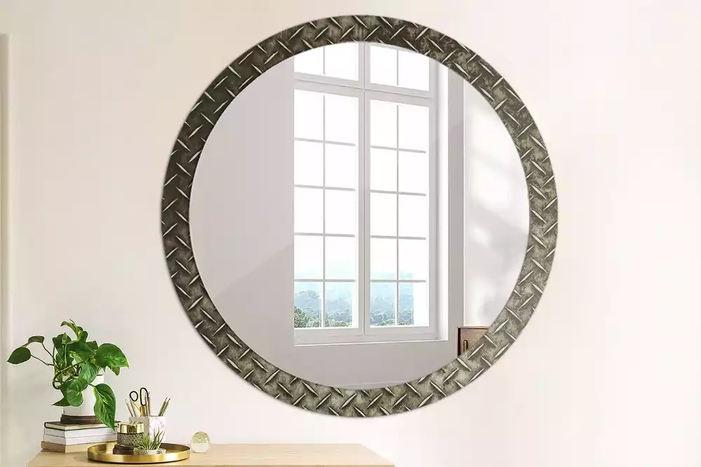 Miroir rond cadre avec impression Texture acier
