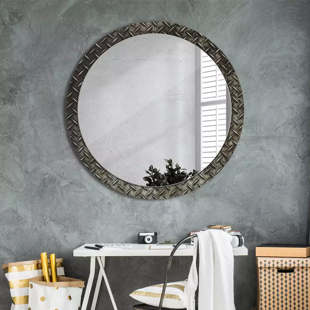 Miroir rond cadre avec impression Texture acier