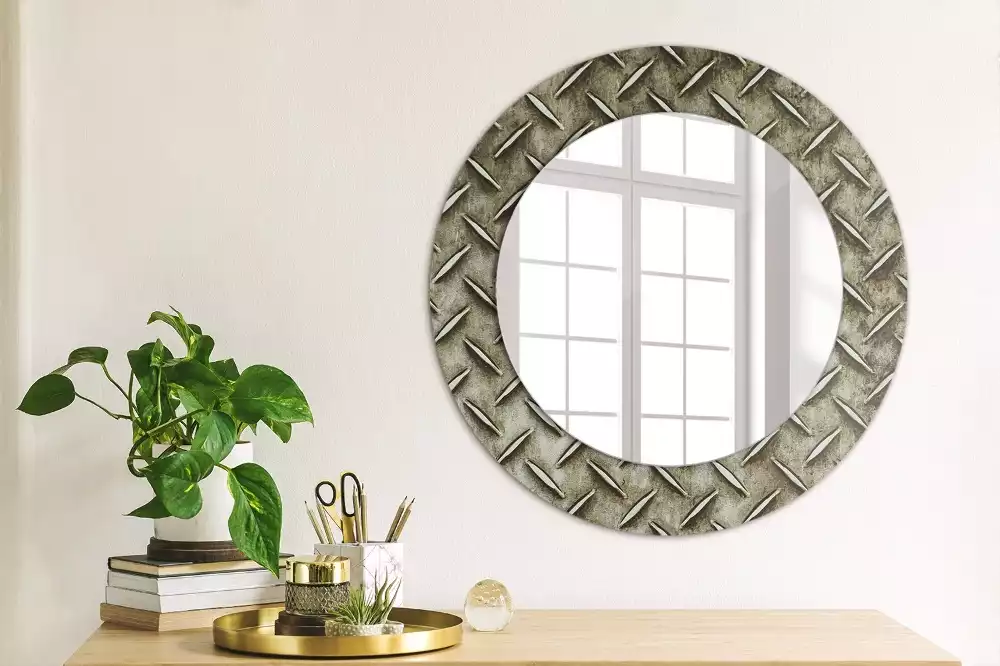 Miroir rond cadre avec impression Texture acier