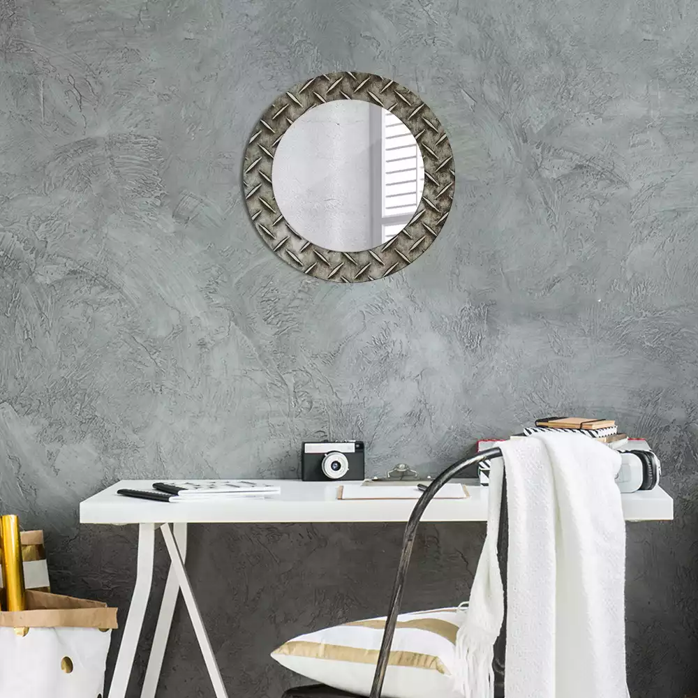 Miroir rond cadre avec impression Texture acier