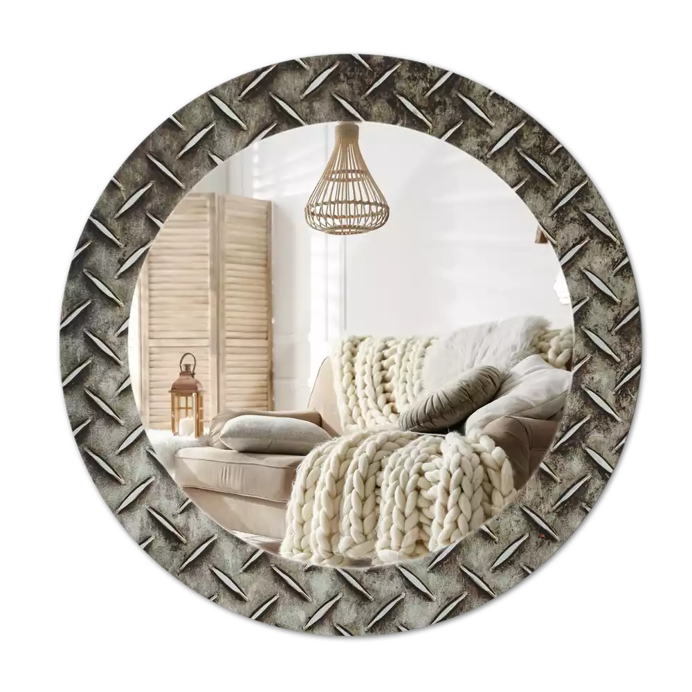 Miroir rond cadre avec impression Texture acier