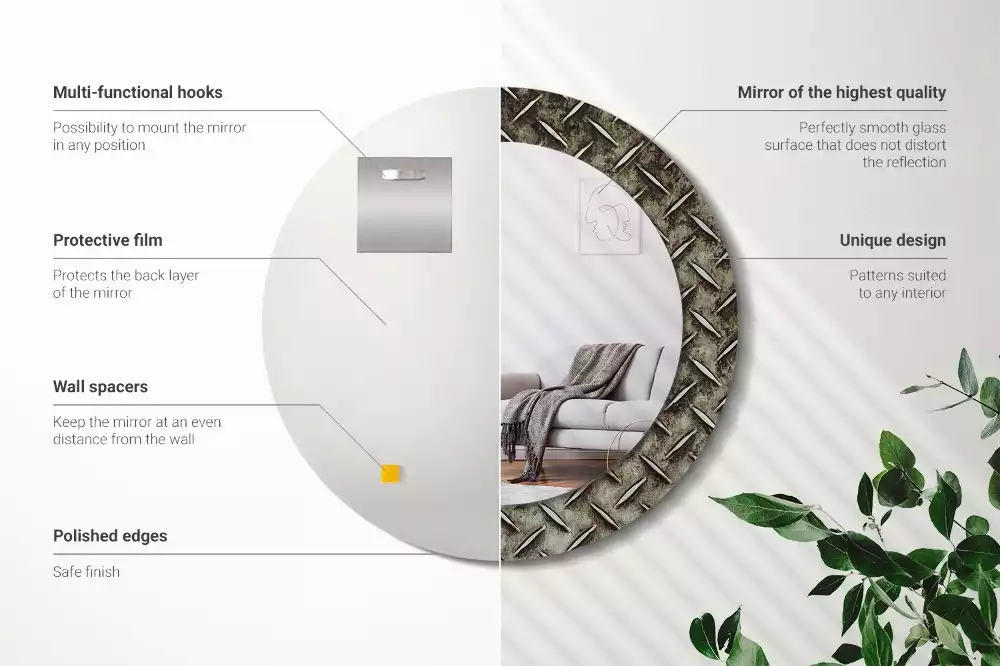 Miroir rond cadre avec impression Texture acier