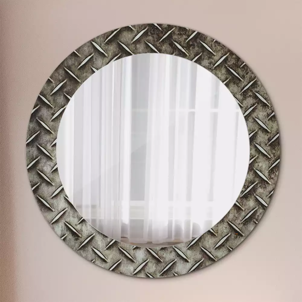 Miroir rond cadre avec impression Texture acier