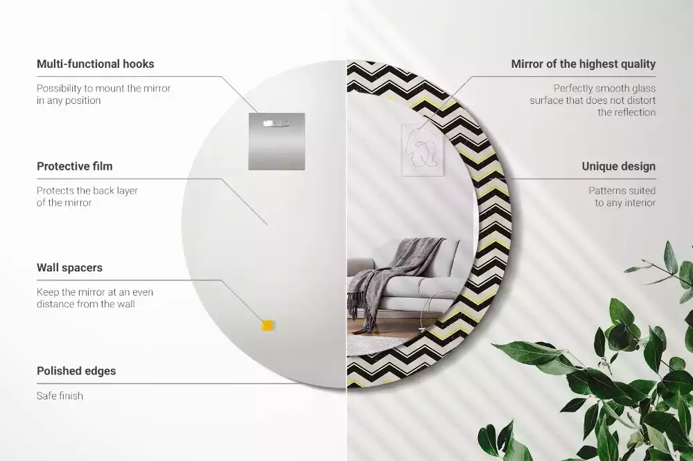 Miroir rond imprimé Motif zigzag