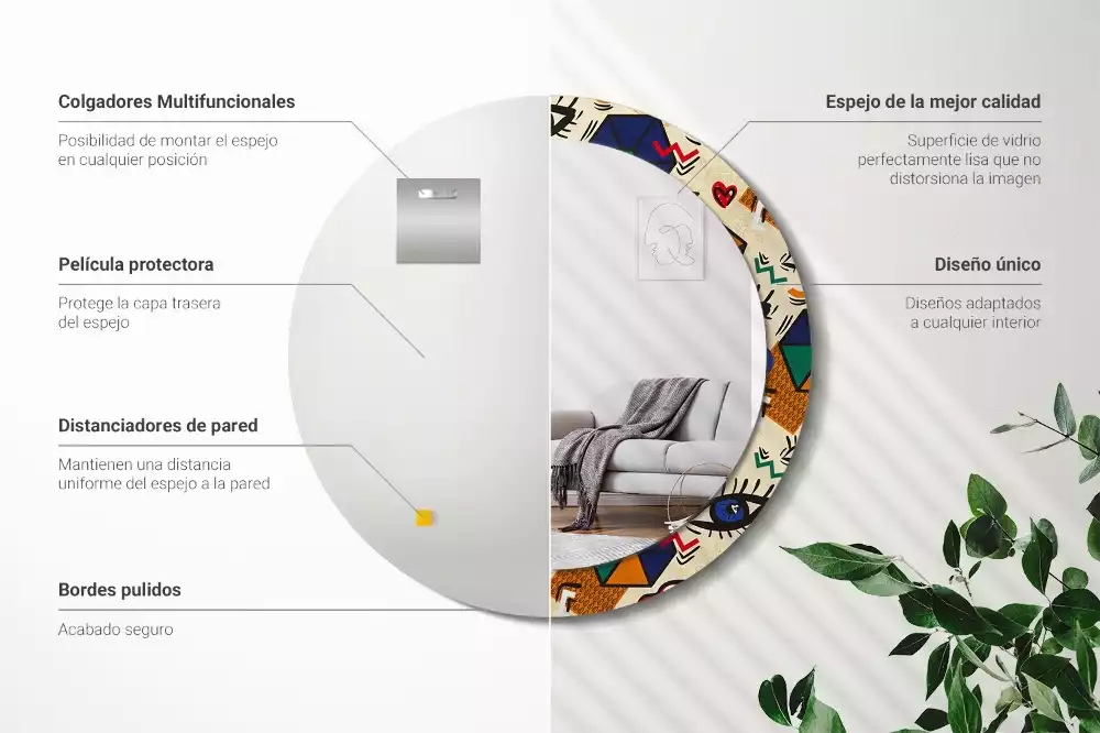 Miroir rond cadre avec impression Style pop art