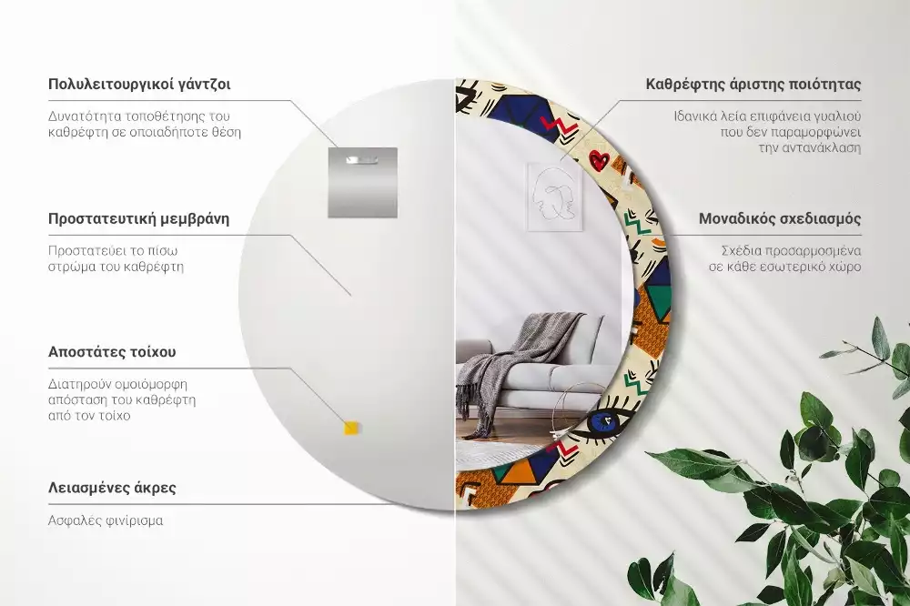 Miroir rond cadre avec impression Style pop art