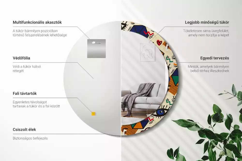 Miroir rond cadre avec impression Style pop art