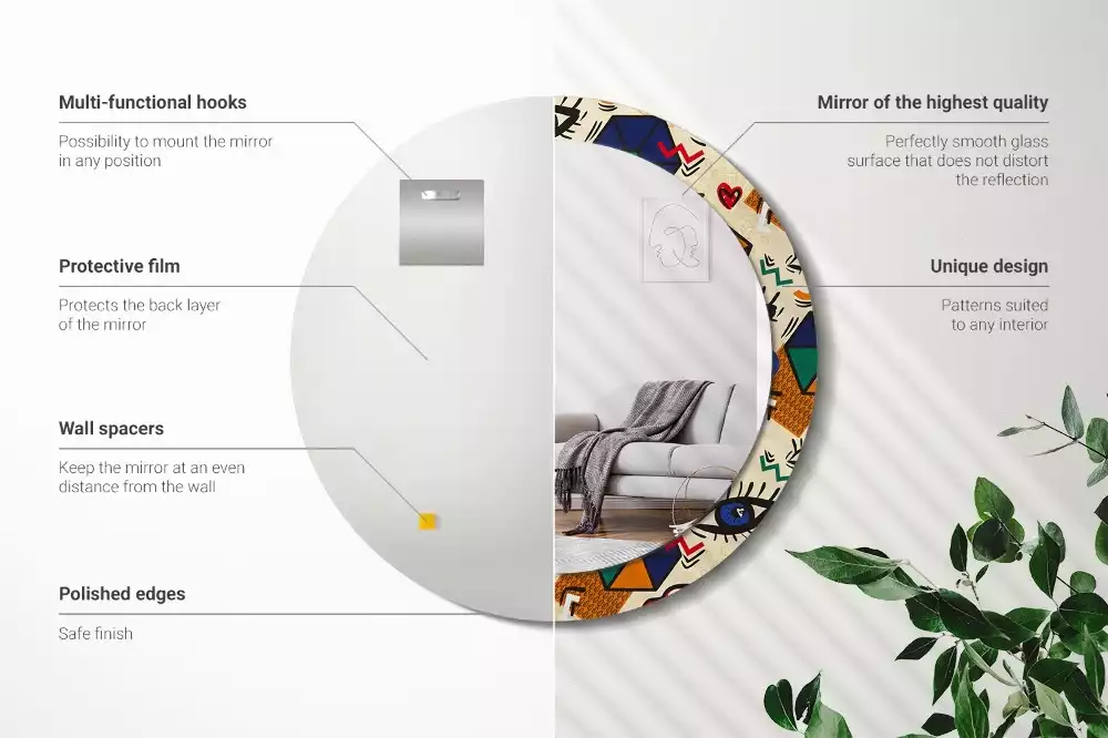 Miroir rond cadre avec impression Style pop art