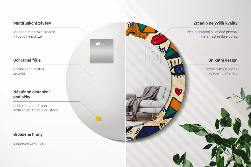 Miroir rond cadre avec impression Style pop art