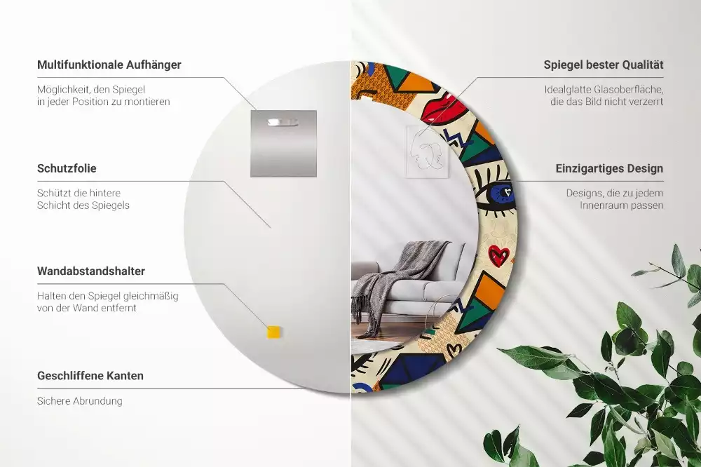 Miroir rond cadre avec impression Style pop art