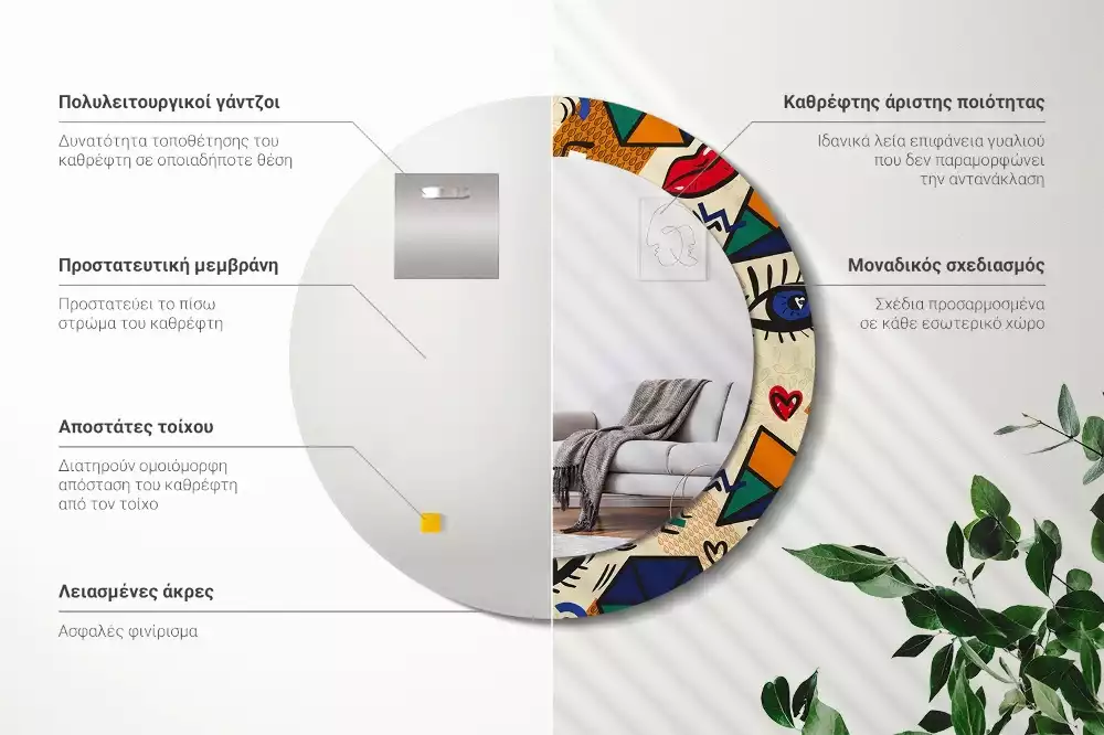 Miroir rond cadre avec impression Style pop art