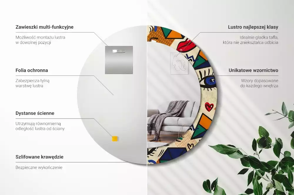 Miroir rond cadre avec impression Style pop art