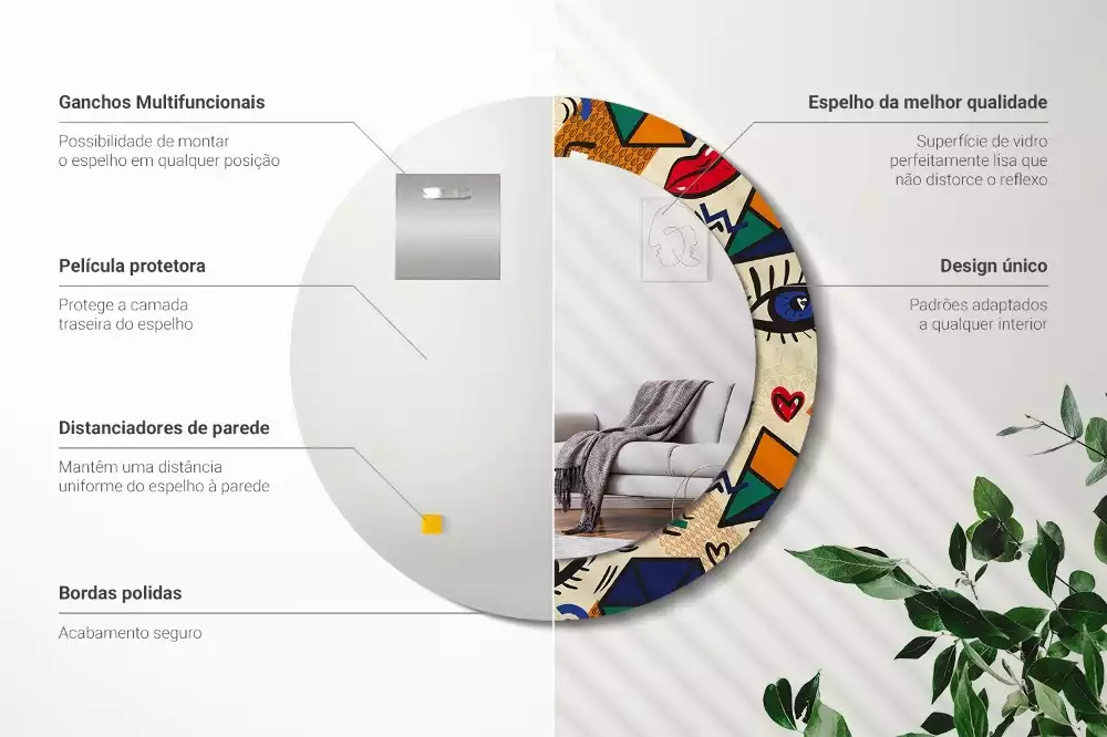 Miroir rond cadre avec impression Style pop art