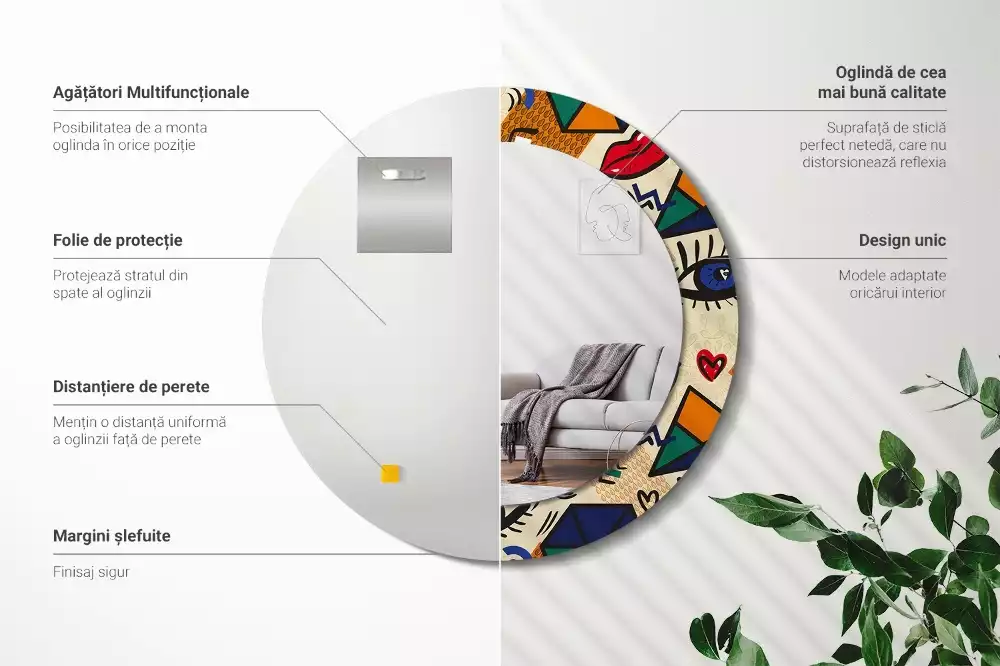 Miroir rond cadre avec impression Style pop art