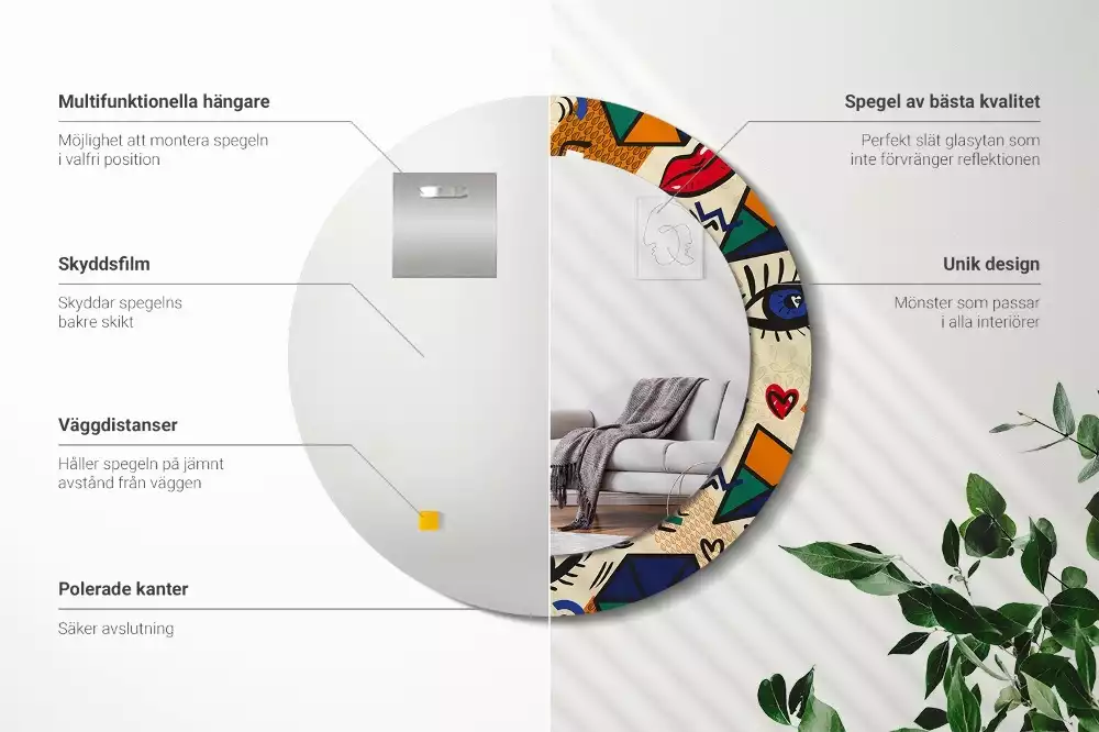 Miroir rond cadre avec impression Style pop art