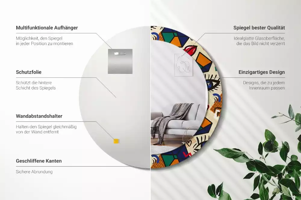 Miroir rond cadre avec impression Style pop art